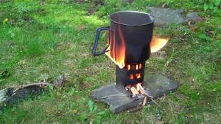 Evernew Ti DX WoodAlcohol Stove Burning Wood [upl. by Thecla]