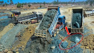 Incredible Landfill Project HITACHI DX75M Dozer ft KOMATSU Dozer D31P and Dump Trucks at Work [upl. by Attolrac]