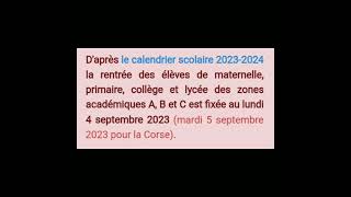 Rentrée scolaire en France selon les zones 20232024 [upl. by Noryt]