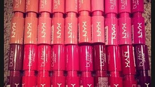 ★NYX BUTTER LIPSTICKS  ALL 22 Shades  Lip Swatches★ [upl. by Einimod]