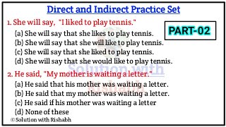 Direct Indirect speech Practice Set  Direct and Indirect Speech in English grammarNarration change [upl. by Kendrah249]