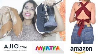 Ajio haul Myntra Haul Amazon Haul  Shoe haul and tops [upl. by Peckham636]