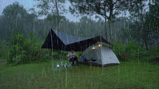 SOLO CAMPING HEAVY RAIN AND THUNDERSTORMS  RELAXING CAMPING IN THE RAIN  ASMR [upl. by Lozano396]