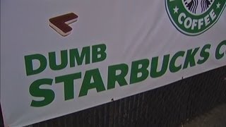 Parody coffee shop Dumb Starbucks opens in Los Angeles [upl. by Akenat295]