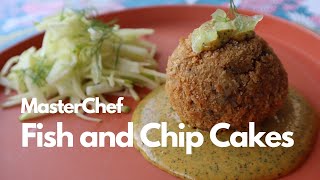 Crumbed Fish and Chip Cakes with Spiced Mayonnaise amp Apple and Fennel Slaw  MasterChef Australia [upl. by Goodwin]