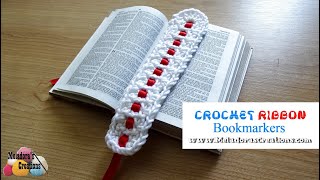 Cute And Easy Crochet Ribbon Bookmarks  Get The Free Pattern Now [upl. by Atinuahs]