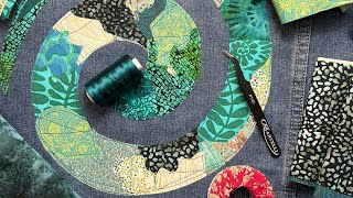 Fabric Collage Project Upcycle Denim Jacket Spiral Textile Art crazyquilt scrapfabricprojects [upl. by Dopp929]