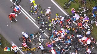 Second massive crash leads to pileup in Stage 1 of the 2021 Tour de France  Cycling on NBCSports [upl. by Wendelin]