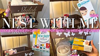 NEST WITH ME 🍼💗  BEDSIDE NURSERY CART SETUP  POSTPARTUM SETUP [upl. by Lexie870]