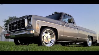 1977 Chevy C10 Squarebody Belltech 46 Drop on 22 inch Salt flats Bolt in C notch Very clean [upl. by Cuhp]