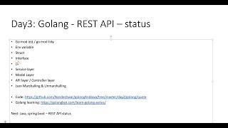 day3 REST API using Golang MVC pattern Dependency Injection Interface struct Json Marshall [upl. by Tavi287]