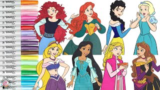 Disney Princess Coloring Book Compilation Color Swap Anna Aurora Elsa Snow Ariel Merida Jasmine [upl. by Varden]