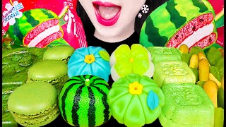 ASMR WATERMELON MOCHI WAGASHI GREEN DESSERT 수박 모찌 화과자 먹방 MUKBANG EATING [upl. by Akenom]