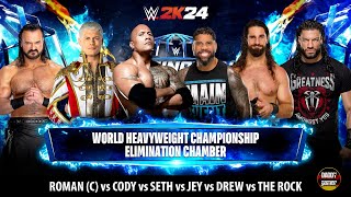 Elimination Chamber WHC Roman C vs Cody vs Seth vs Jey vs Drew vs The Rock  WWE 2K24 Gameplay [upl. by Aholah]