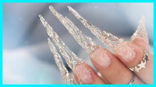 Build Icicle Nails with Plastic Wrap and Gel ❄️🧊🥶 [upl. by Fatma]