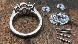 Making a Platinum Diamond Ring by Hand – AMAZING  3 Stone Custom Engagement Ring [upl. by Gunning102]