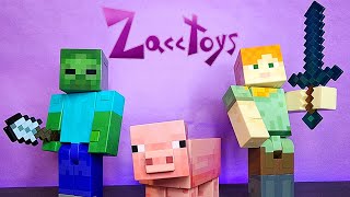 Mattel Minecraft Diamond Level Series Alex Zombie and Pig Action Figure Review [upl. by Ilse859]