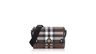 Burberry Calfskin Giant Check E Canvas Note Crossbody Dark Birch Brown [upl. by Meehaf85]