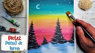 Cum se Picteaza un PEISAJ de IARNA cu Brazi si Zapada 🌲 Tutorial Usor Pictura Acilica Pas cu Pas [upl. by Eddy]