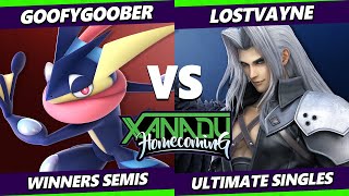 Homecoming Top 8  GoofyGoober Greninja Vs LostVayne Sephiroth Wolf Pyra Mythra Smash Ultimate [upl. by Bosson]