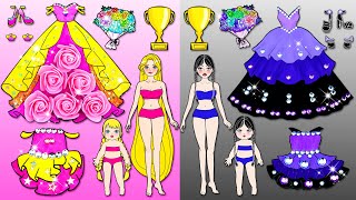 Paper Doll Dress Up  Pink VS Purple Mother amp Daughter Dresses  Barbie Family Contest Handmade [upl. by Schwab]