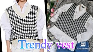 DIY  How to crochet a houndstooth vest 🦺winter trendكروشيه توب بنقشة عصرية موضة الشتاء [upl. by Lavena]