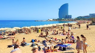 BARCELONA BEACH WALK along Barceloneta Beach Promenade  Spain [upl. by Rankin]