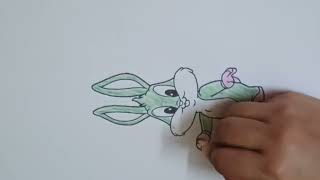 Instructions for drawing a funny bunny with blue fur and purple limbs [upl. by Feodor]