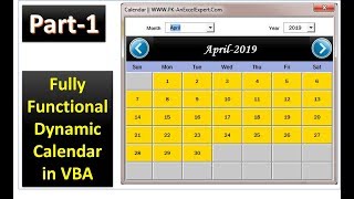 Fully Functional Dynamic Calendar Control in VBA Part1 [upl. by Emmaline]