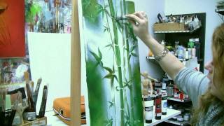 Acrylmalen Malen lernen Anleitung zum Bambus Acrylic painting Tutorial Demo bamboo painting [upl. by Supen]