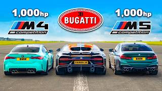 Bugatti Chiron Super Sport v 1000hp BMW M4 and M5 DRAG RACE [upl. by Bohon]