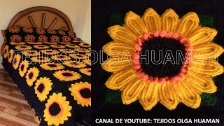 Cuadrado a crochet girasol de 16 pétalos para colchas cubrecamas y cojines paso a paso [upl. by Pepita]