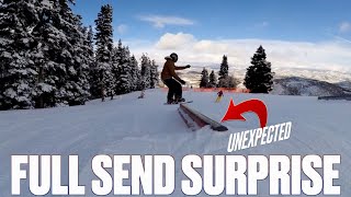 FULL SEND DOWN TERRAIN PARK AFTER ONLY THREE TIMES ON A SNOWBOARD  SCARY SURPRISE MIDAIR [upl. by Stubbs]