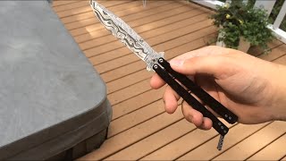 Damascus Butterfly Knife Unboxing and Review Balisong Trainer [upl. by Dlorej]