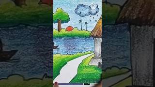 How to village scenary drawing shorts pastel [upl. by Orimlede503]