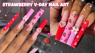 XXL STRAWBERRY VALENTINES DAY NAILS 💗🍓  BEGINNER ACRYLIC APPLICATION  2CUTE NAIL SUPPLY [upl. by Fairleigh320]