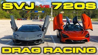 217 MPH  Lamborghini Aventador SVJ vs McLaren 720S Drag Racing 14 Mile [upl. by Darbee]