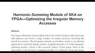 Harmonic Summing Module of SKA on FPGA—Optimizing the Irregular Memory Accesses [upl. by Lliw352]