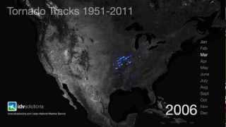 Tornado Tracks by Month 1950  2011 [upl. by Ratcliff30]