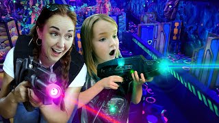 MOM and NiKO crazy ARCADE DATE Laser Tag Riding a Race Kart giggle icecream new family cartoon [upl. by Oletta]