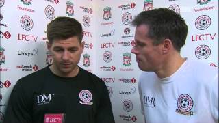 Steven Gerrard and Jamie Carragher talk ahead of kickoff at AllStar charity match at Anfield [upl. by Edik]