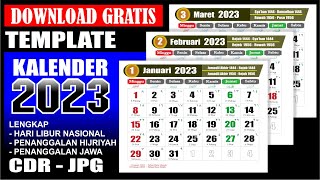 Kalender 2023 Lengkap dengan tanggal merah Masehi Hijriyah Jawa  Download format CDR  Template [upl. by Alamat382]