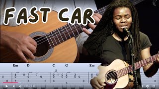 Fast Car Simple Fingerstyle Guitar Tabs  Easy Guitar Tabs for Tracy Chapman [upl. by Adabel]