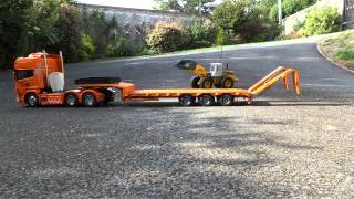 Tamiya Scania and Converted Carson Goldhofer Lowloader [upl. by Aikrahs797]