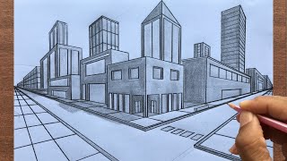 How to Draw using Two Point Perspective Draw a Town Stepbystep [upl. by Trawets736]