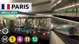 Paris Metro France  Lines 1 4 11 12 2023  RATP 4K [upl. by Nodearb]