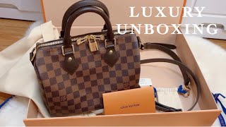 UNBOXING LOUIS VUITTON SPEEDY 25 BANDOULIERE DAMIER EBENE  REVIEW [upl. by Doughman]