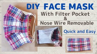 【Quick and Easy DIY】Pleated Face Mask with Filter Pocket No Sewing Machine☆フィルターポケット付きプリーツマスクの作り方 [upl. by Messing]