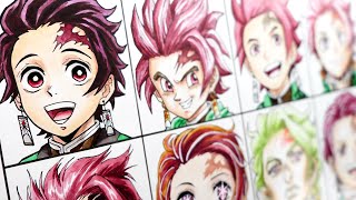 Drawing Tanjiro in Different Anime Styles炭治郎を12種類のスタイルで描く鬼滅の刃 DemonSlayer [upl. by Amihsat141]