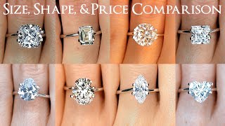 Engagement Ring Diamond Size Comparisons for All Shapes Oval Round Princess Cushion amp More [upl. by Nosittam]